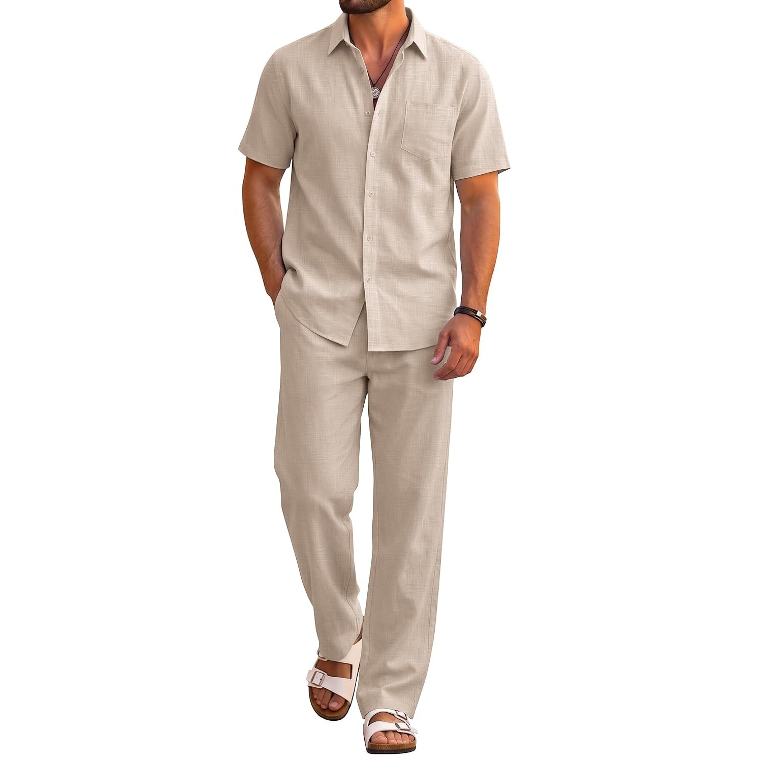 Casual Beach Shorts And Shirt Outfit Set For Men