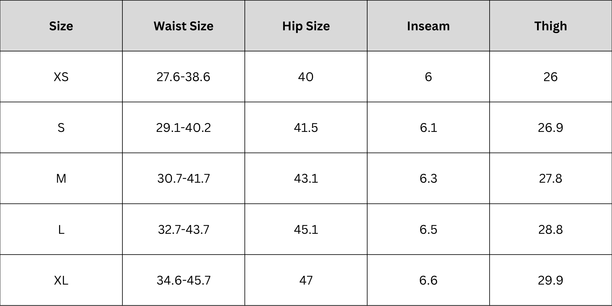 Size Chart