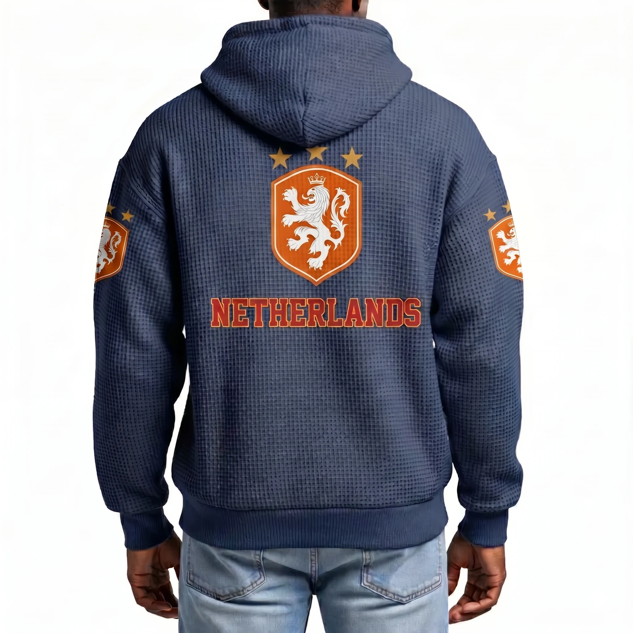 Netherlands Printed Waffle Quarter Zip Football Fan Hoodie