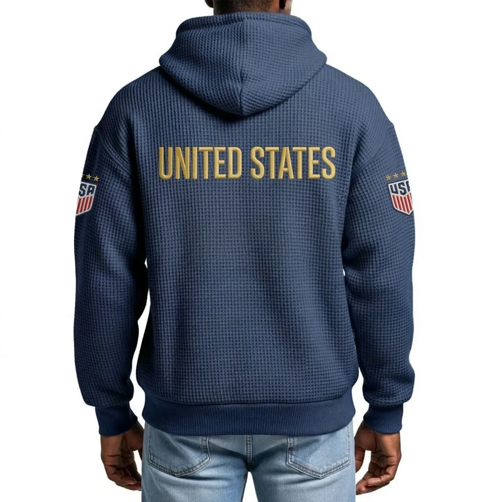 United States Printed Waffle Quarter Zip Football Fan Hoodie