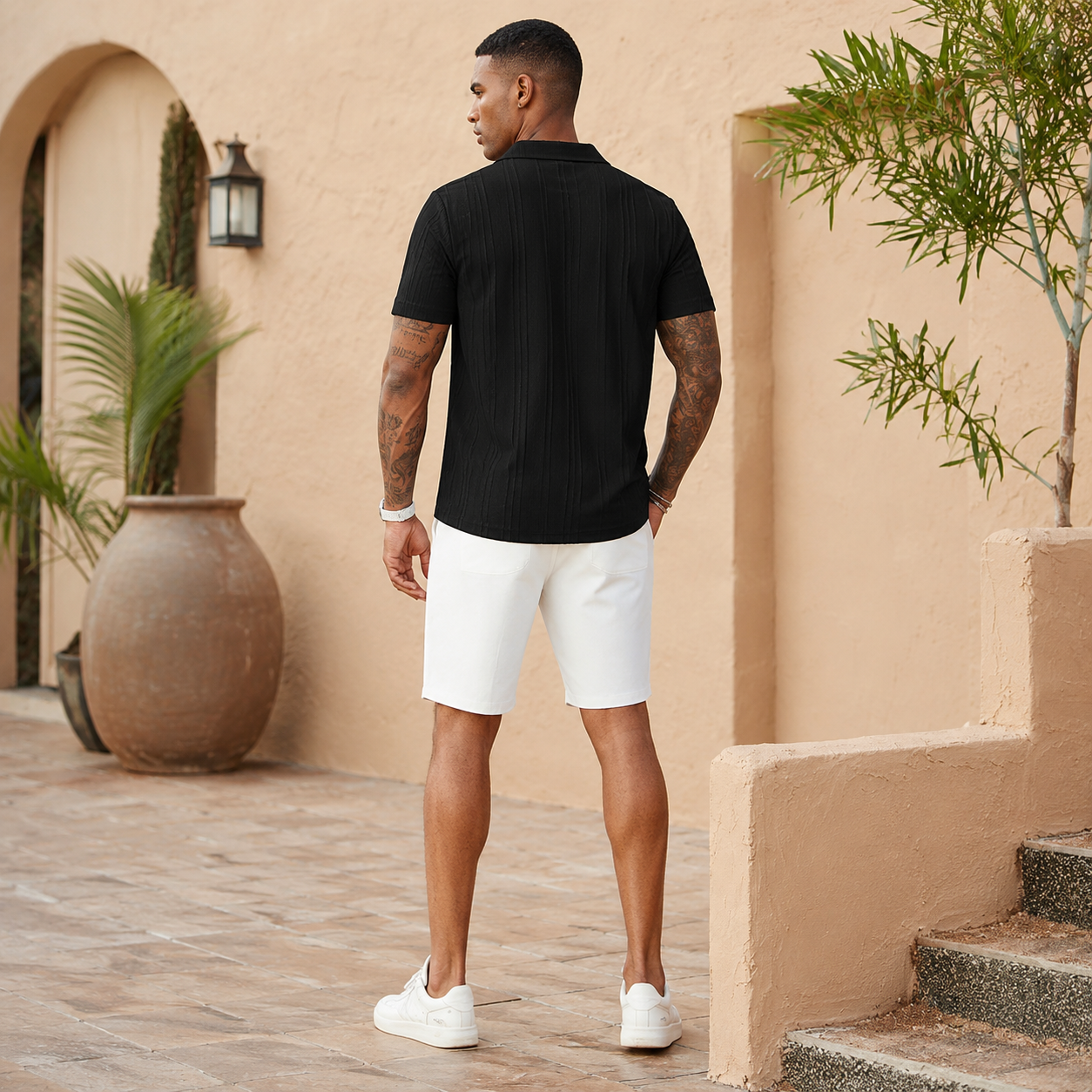 Short Sleeve Beach T Shirt With Textured Design For Men