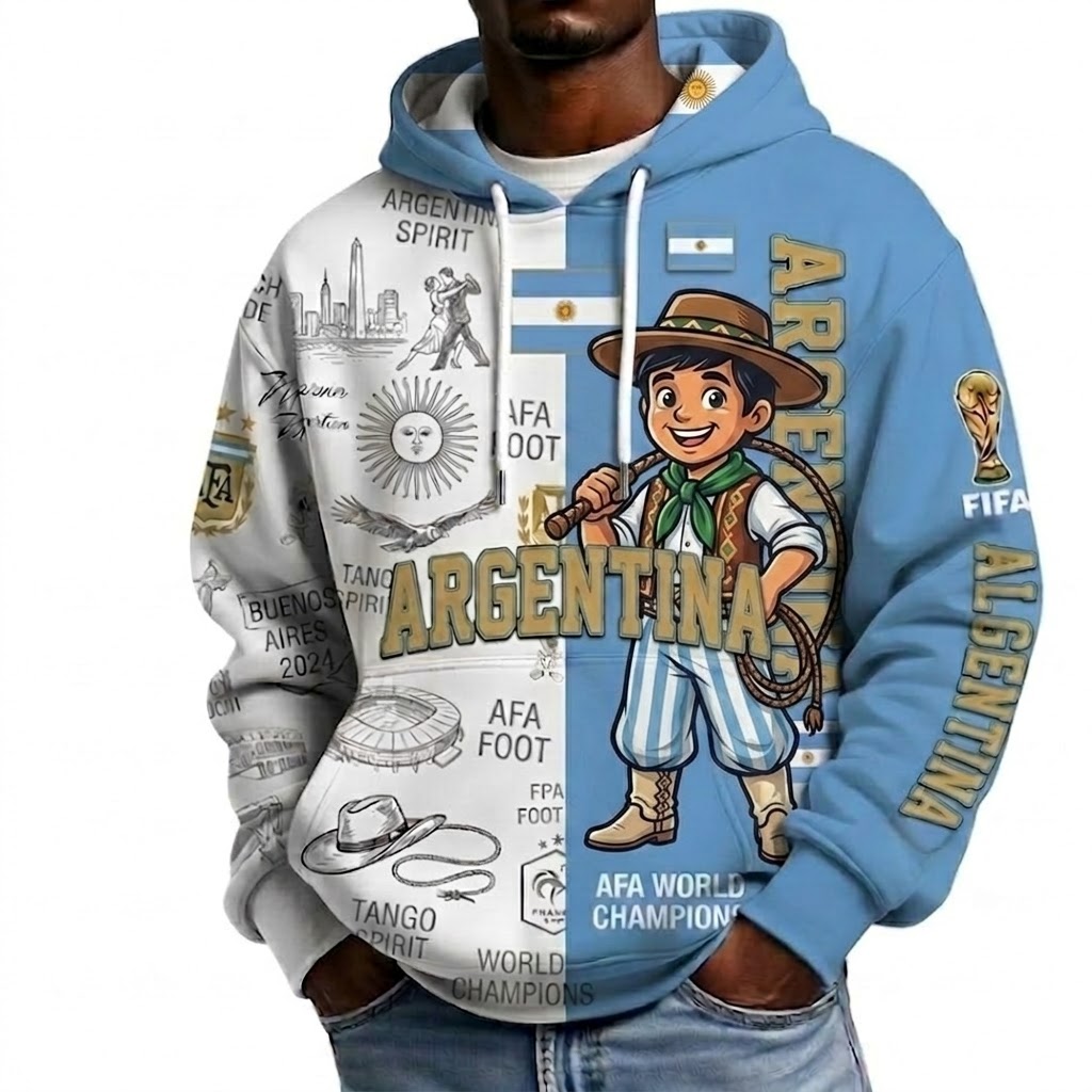 FIFA 2026 Argentina Football Themed All Over Printed Hoodie