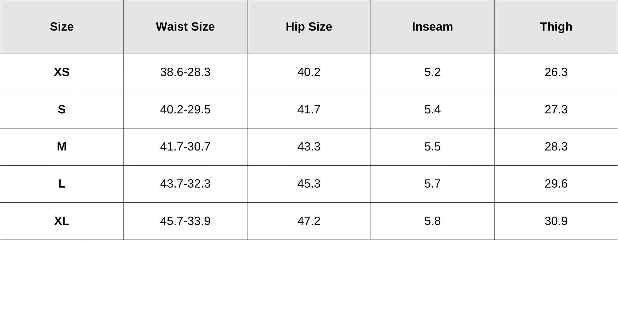 Size Chart
