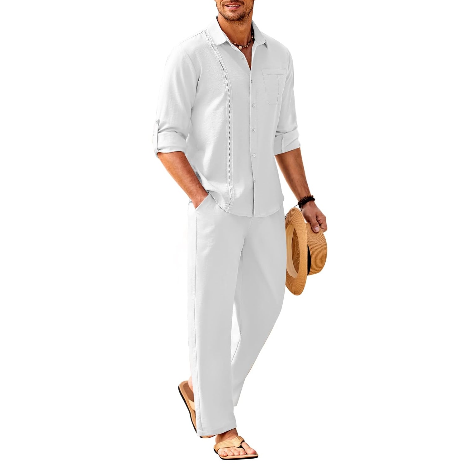 Summer Down Pant And Long Sleeve Shirt Set For Men