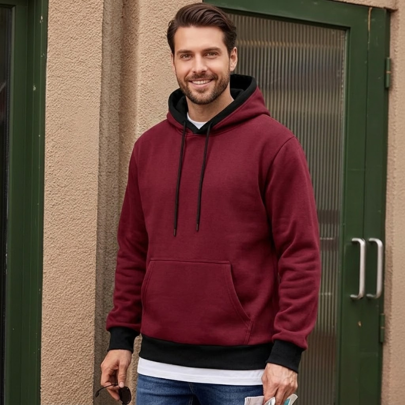 Cotton Casual Fleece Pullover Hoodie With Pockets For Men