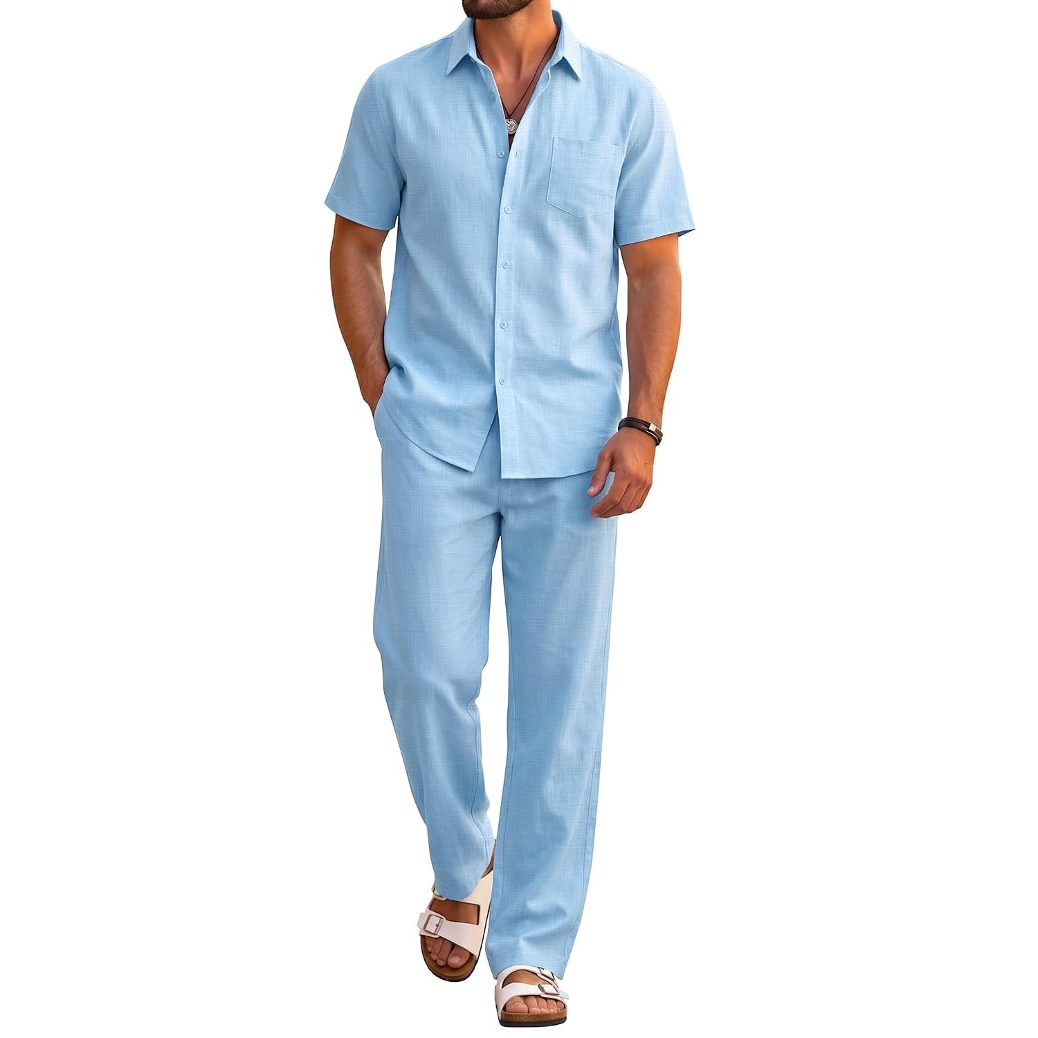 Casual Beach Shorts And Shirt Outfit Set For Men