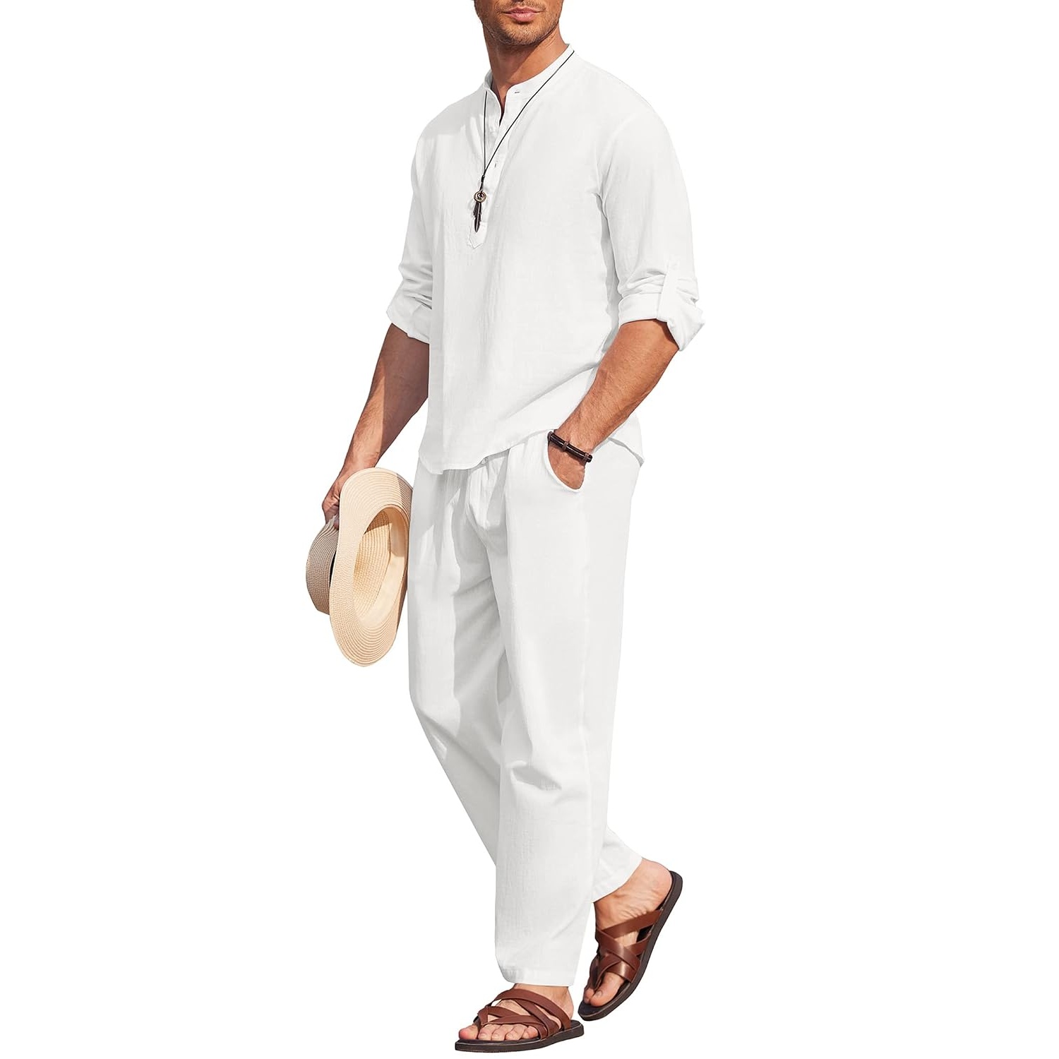 Casual Slim Cotton Linen Pant And Shirt Set For Men