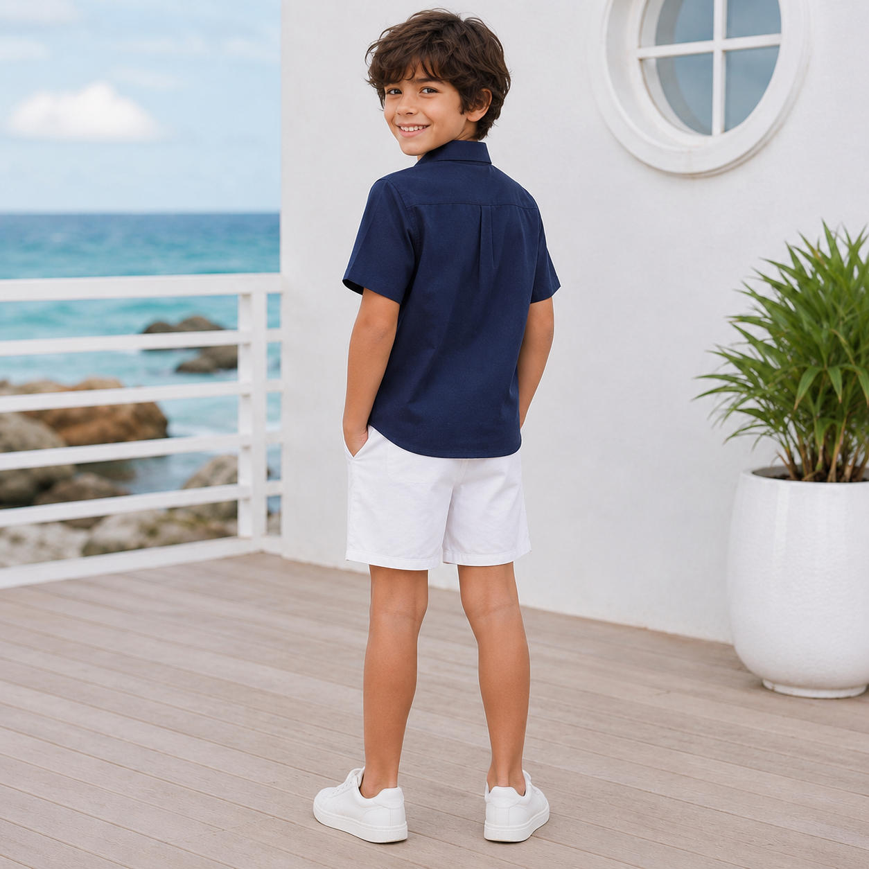 Summer Beach Shirt With Guayabera Design And Pocket For Boys