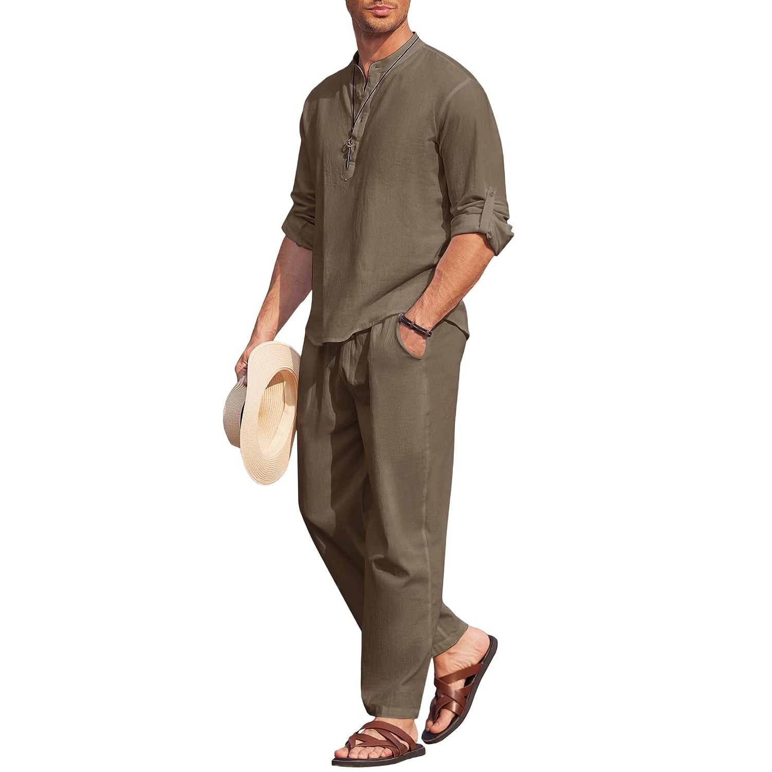 Casual Slim Cotton Linen Pant And Shirt Set For Men