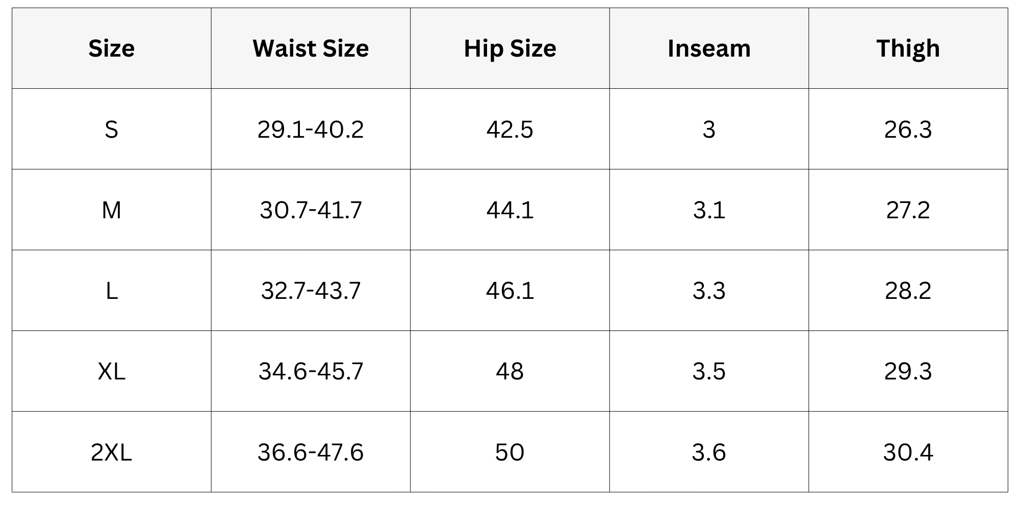 Size Chart