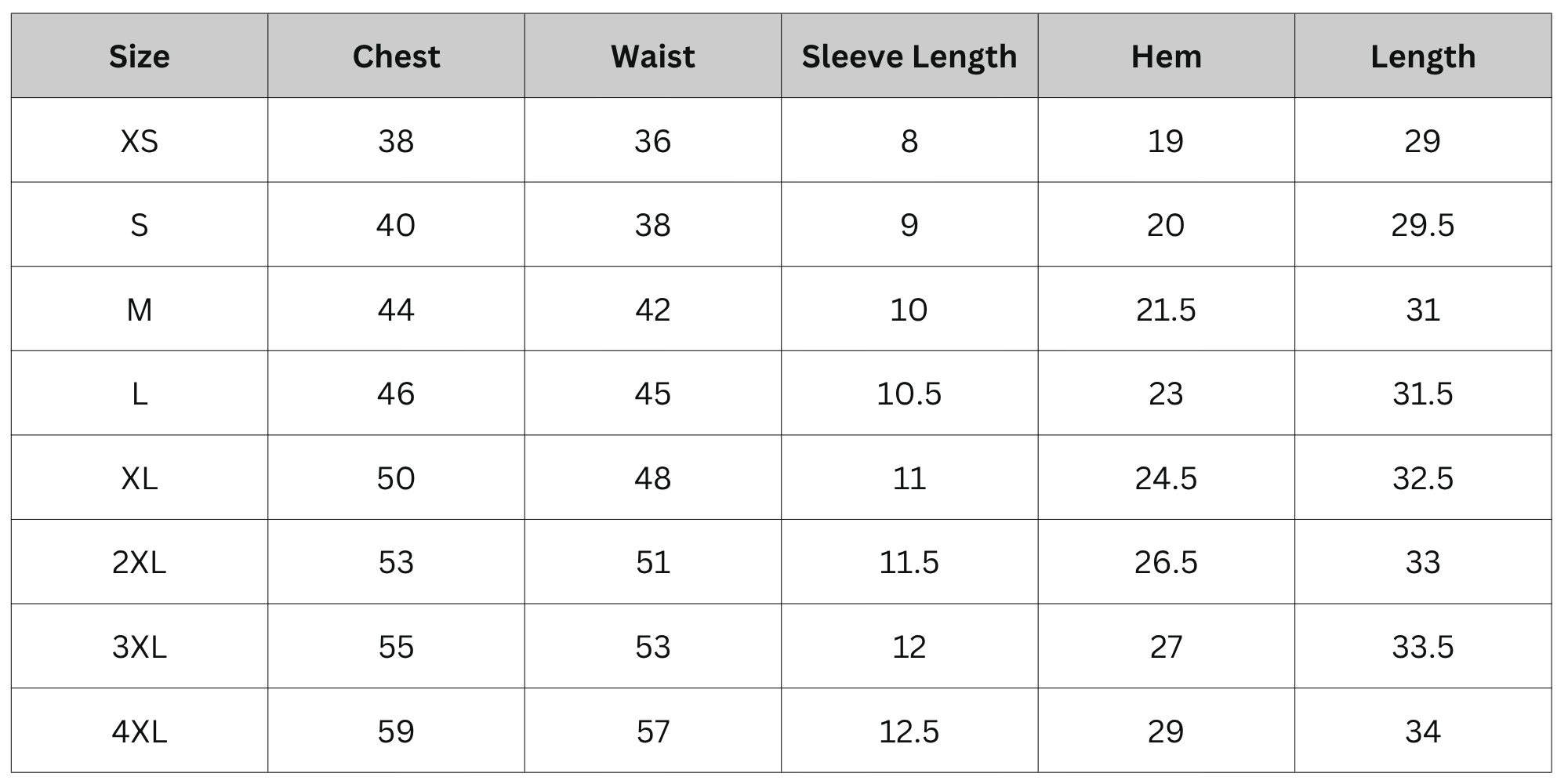 Size Chart