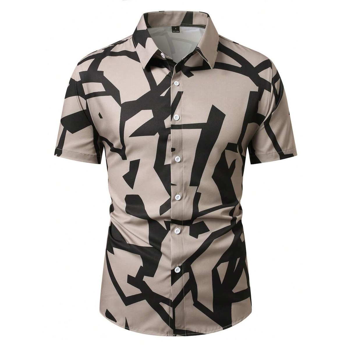 Casual Geometric Print Contrast Short Sleeve Shirt