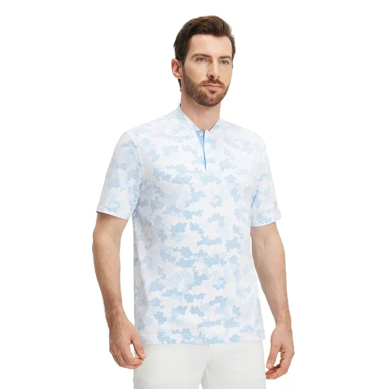 Floral Print Short Sleeve Performance Polo TShirt with Stretch Fit for Men