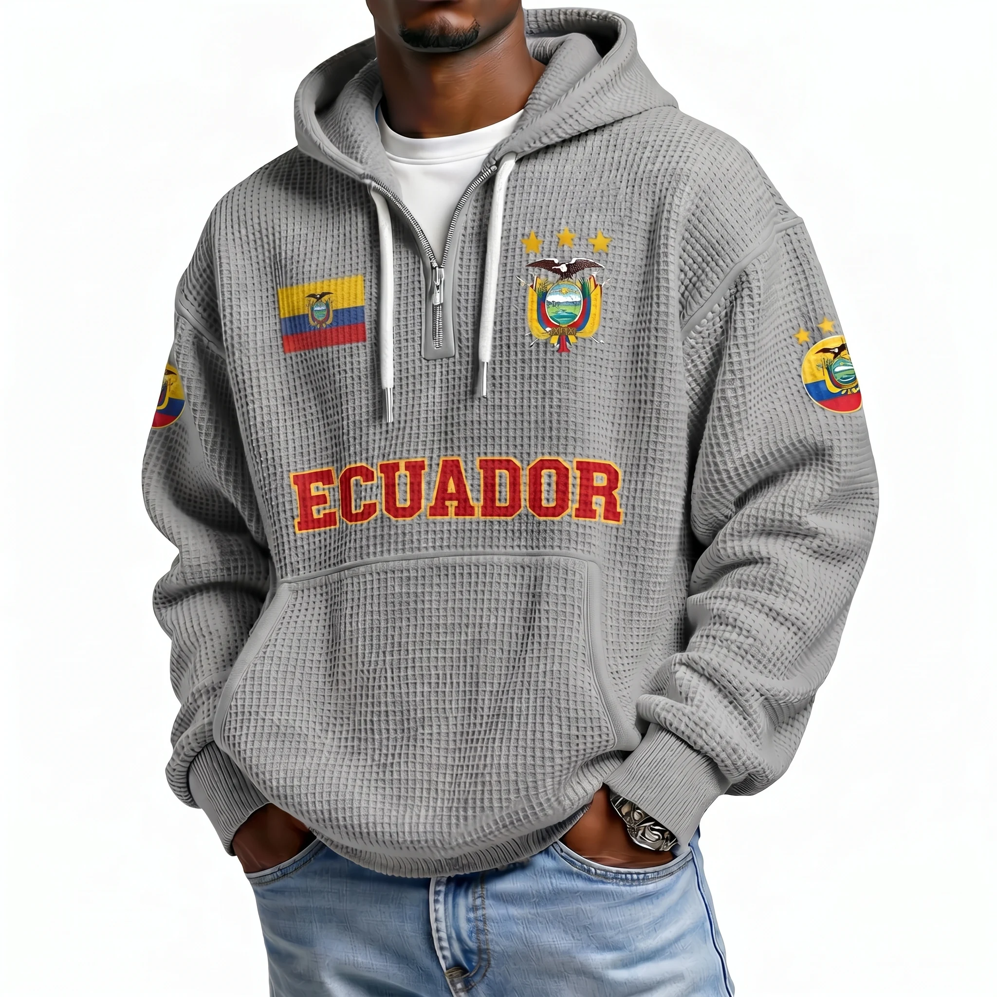 Ecuador Printed Waffle Quarter Zip Football Fan Hoodie