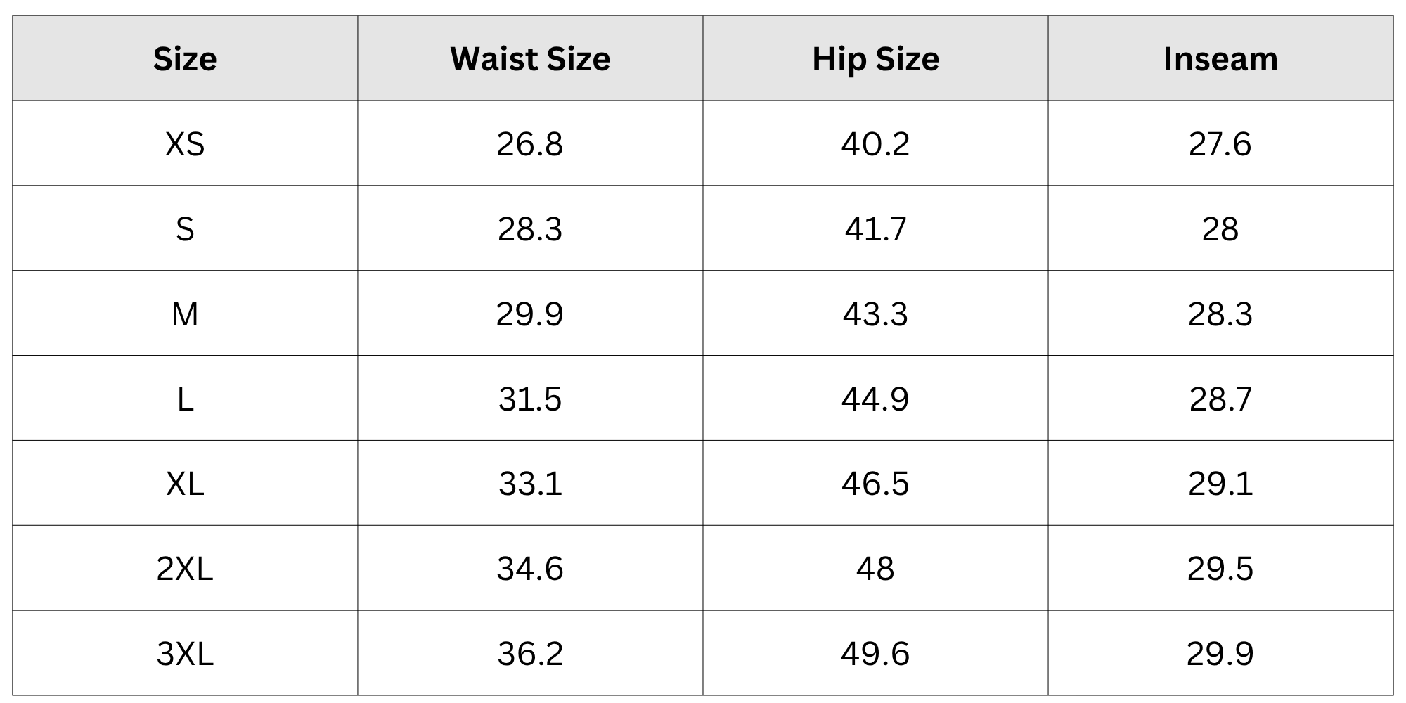Size Chart