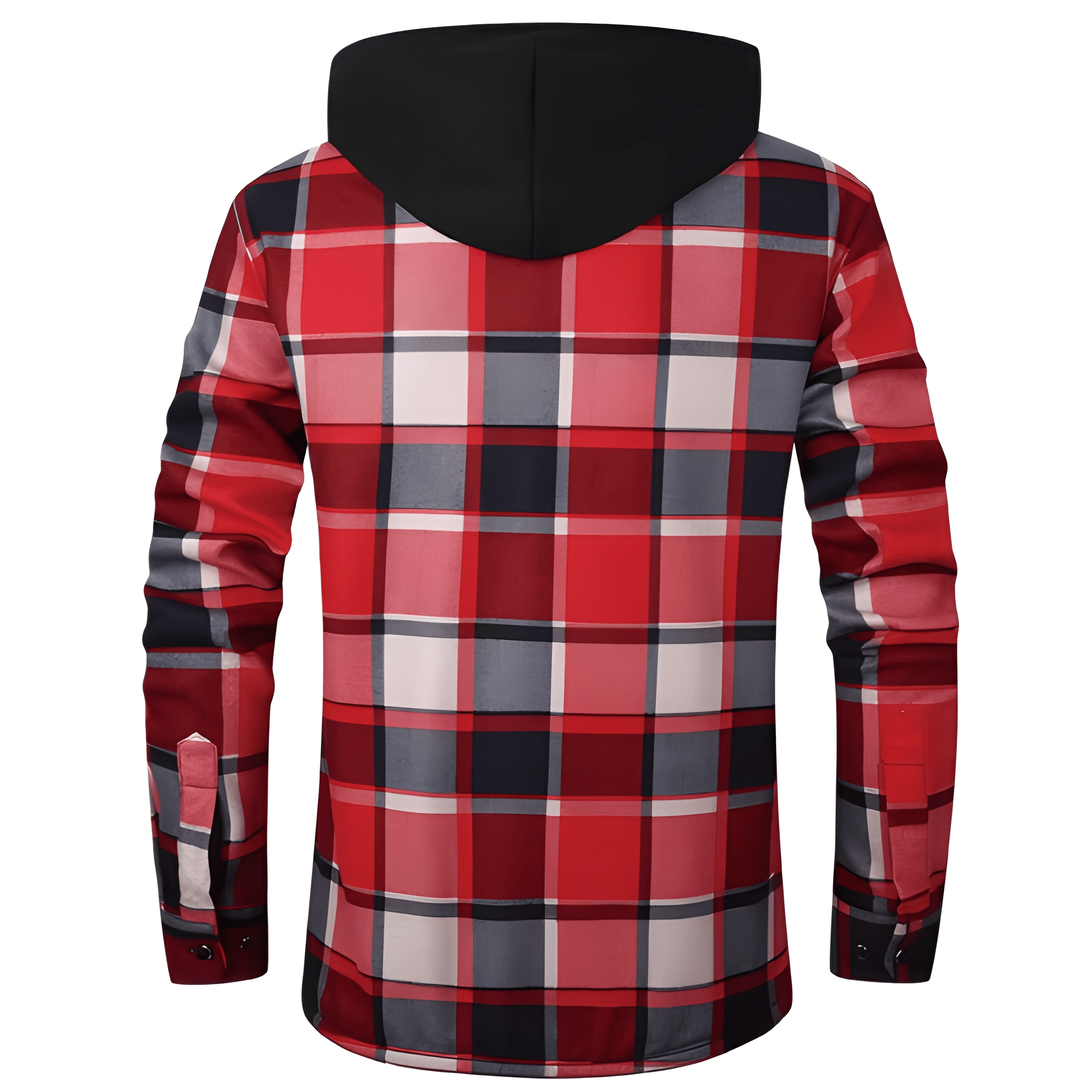 Thermal Lined Fleece Jacket With Hood And Plaid Design For Men