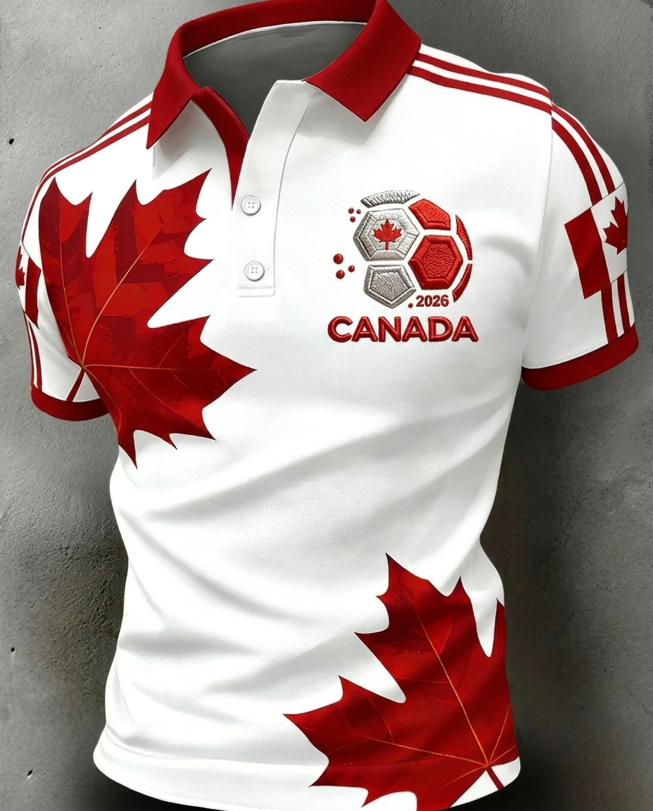 Canada 2026 World Cup soccer fan polo shirt with national crest
