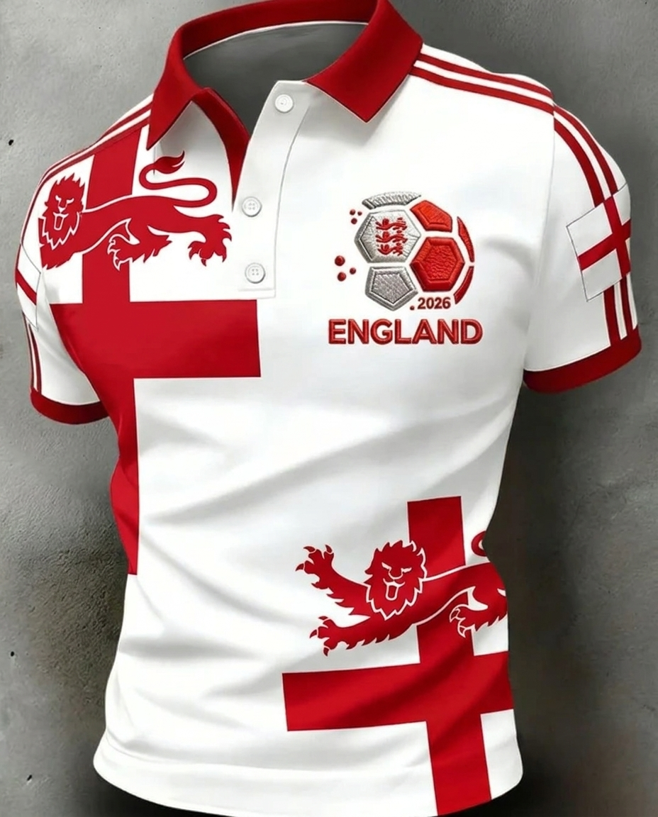 England 2026 World Cup soccer fan polo shirt with national crest