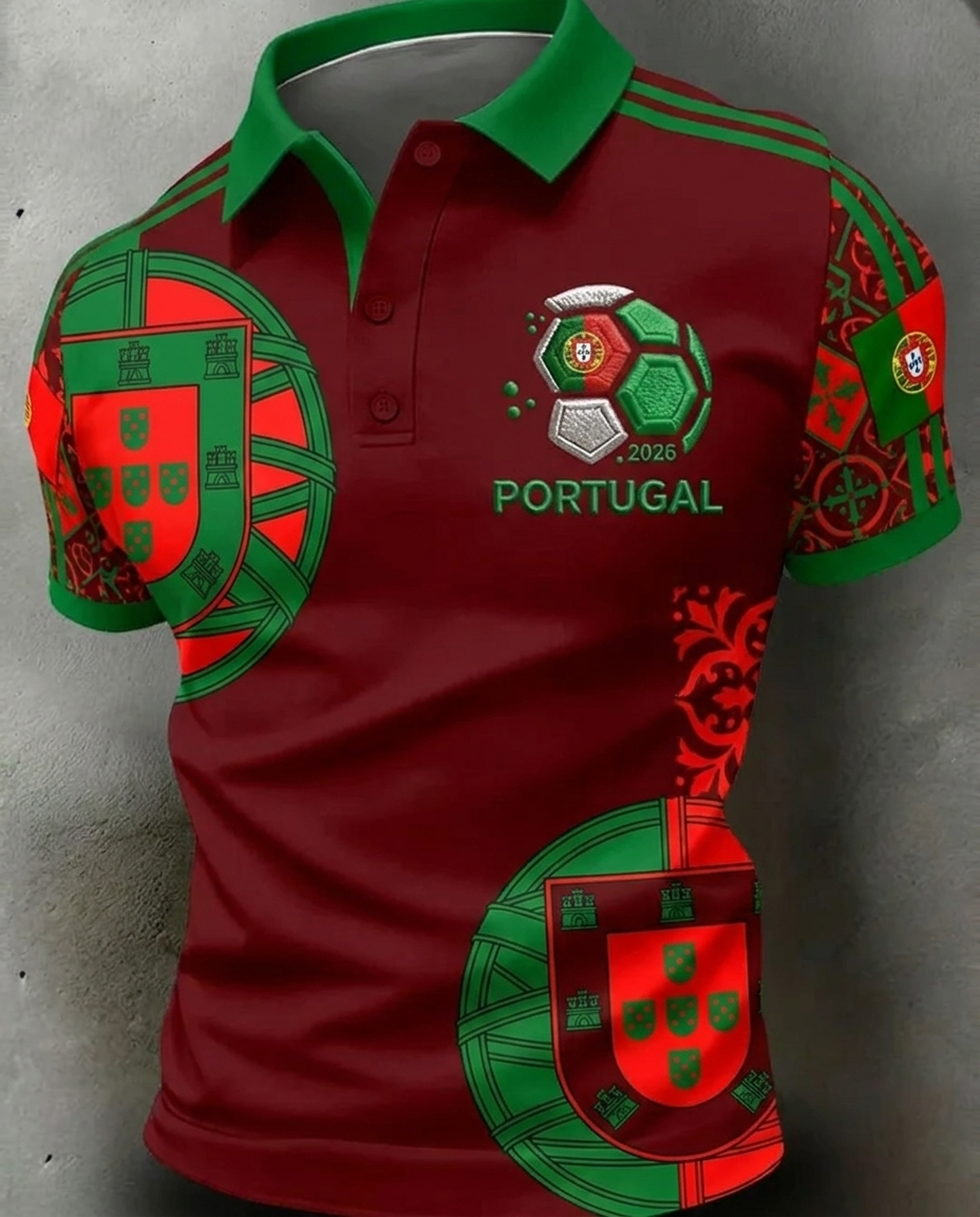 Portugal 2026 World Cup soccer fan polo shirt with national crest