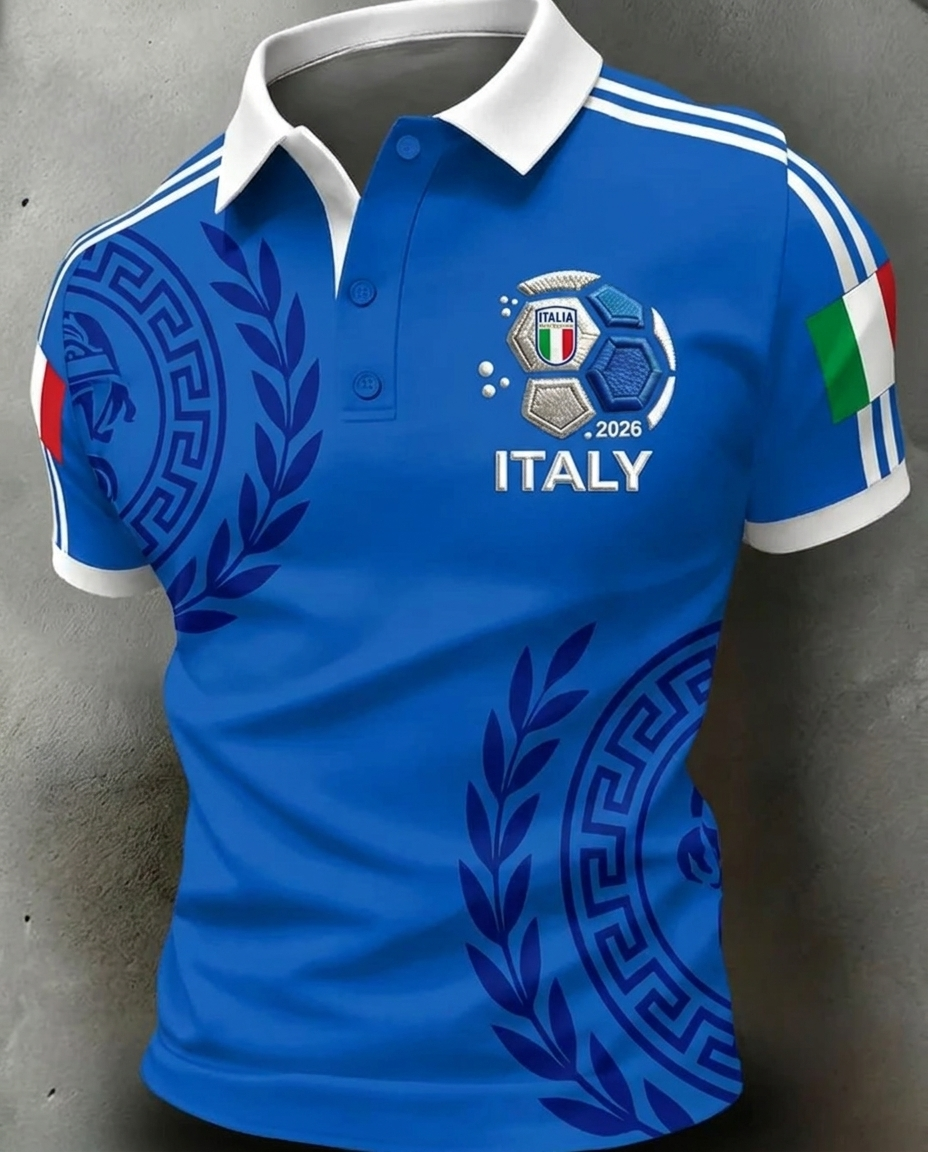 Italy 2026 World Cup soccer fan polo shirt with national crest