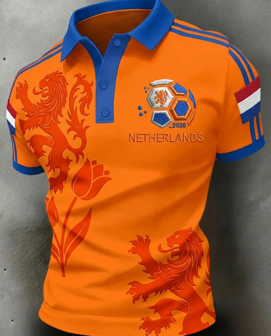 Netherlands 2026 World Cup soccer fan polo shirt with national crest