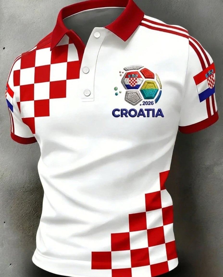Croatia 2026 World Cup soccer fan polo shirt with national crest