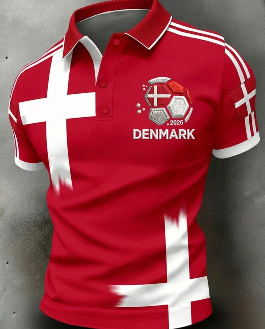 Denmark 2026 World Cup soccer fan polo shirt with national crest