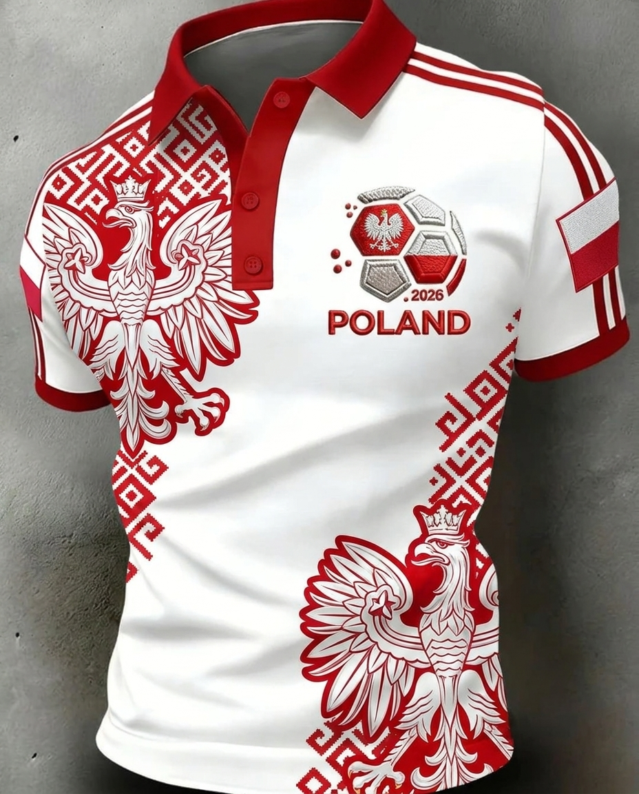 Poland 2026 World Cup soccer fan polo shirt with national crest