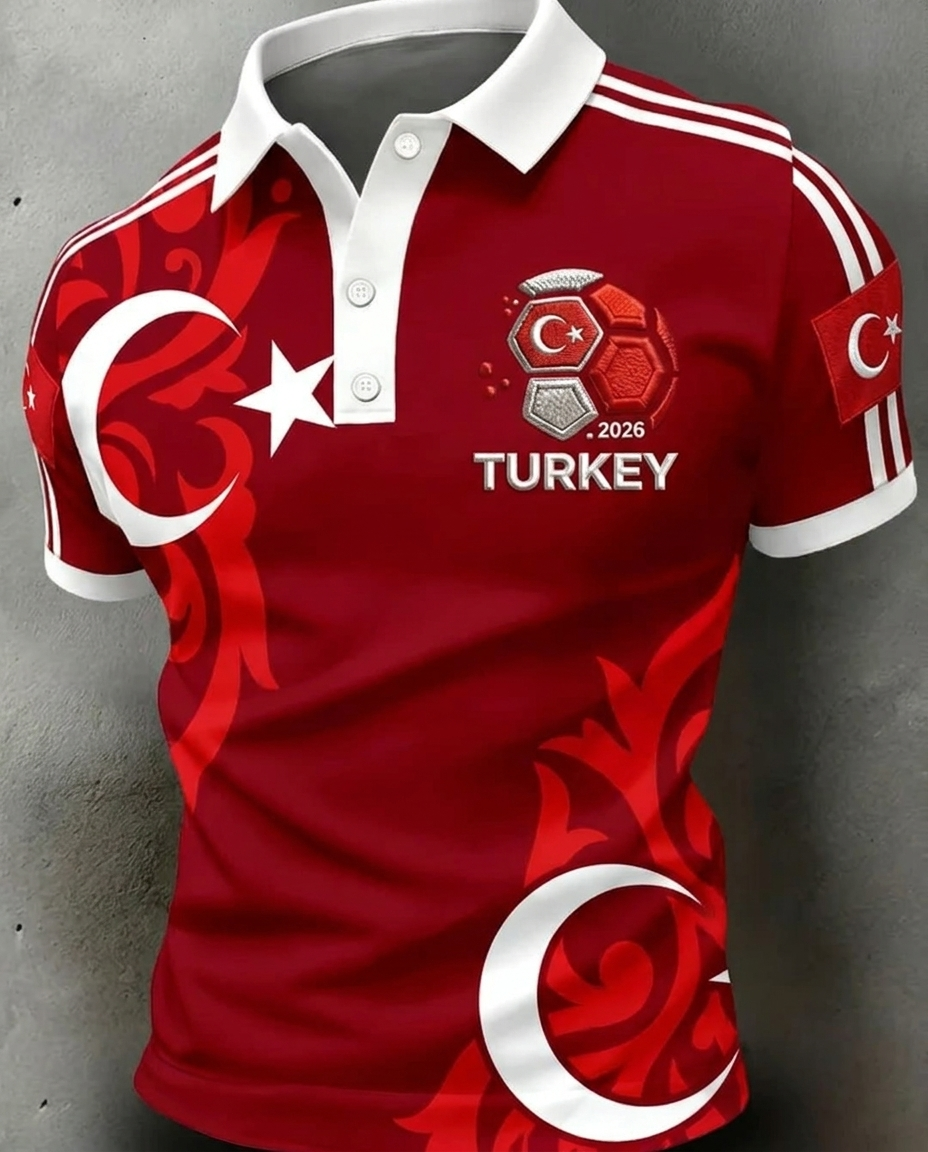 Turkey 2026 World Cup soccer fan polo shirt with national crest
