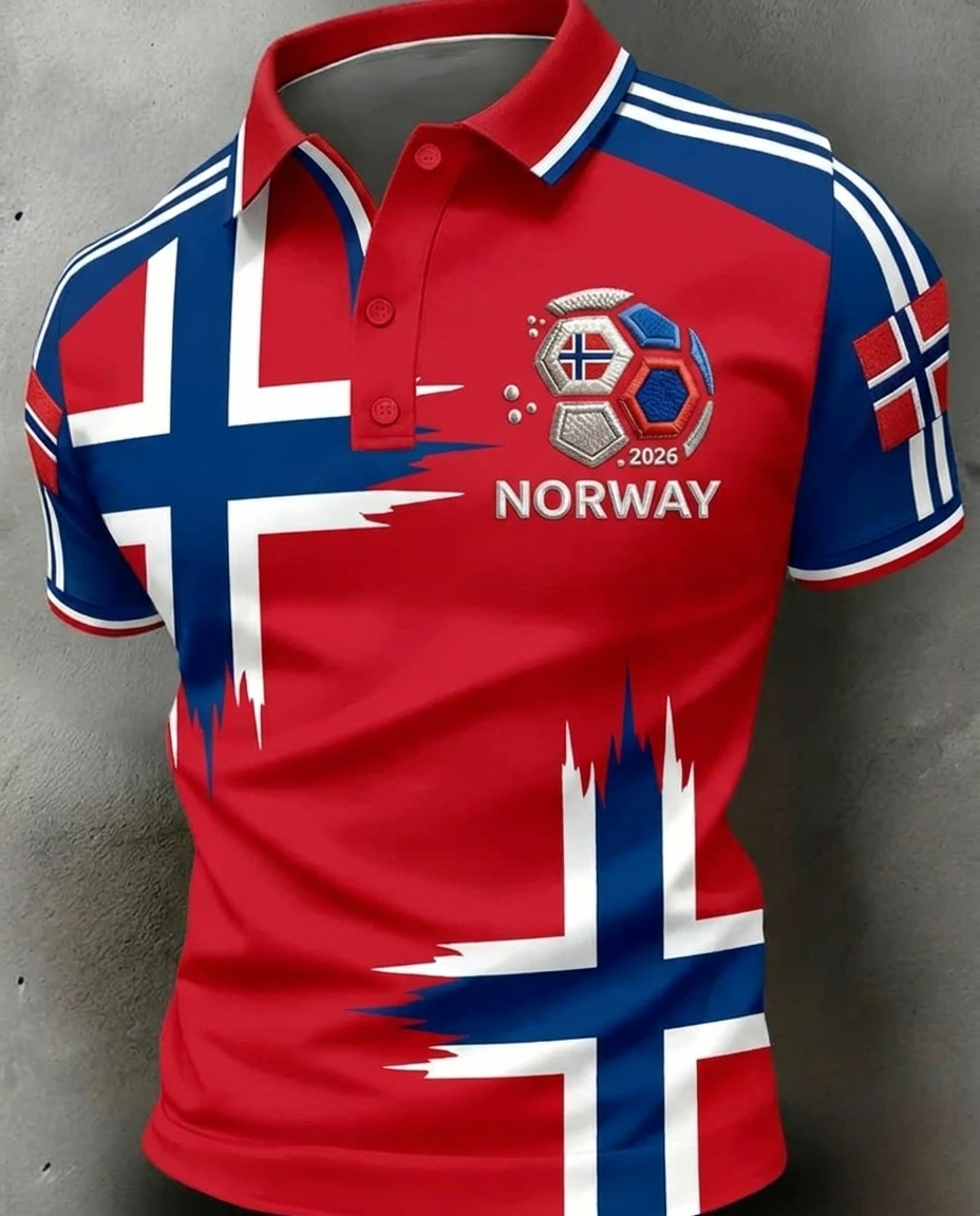 Norway 2026 World Cup soccer fan polo shirt with national crest