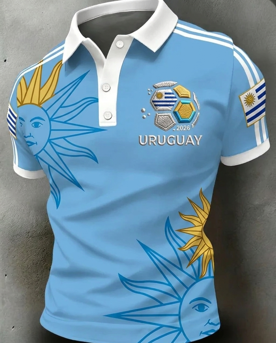 Uruguay 2026 World Cup soccer fan polo shirt with national crest