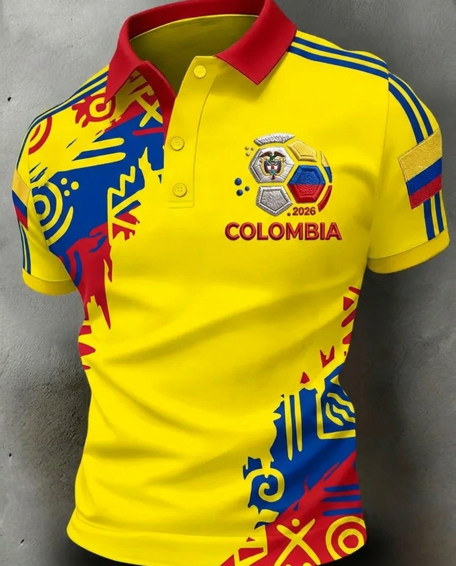 Colombia 2026 World Cup soccer fan polo shirt with national crest