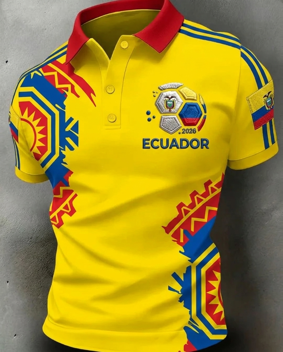 Ecuador 2026 World Cup soccer fan polo shirt with national crest