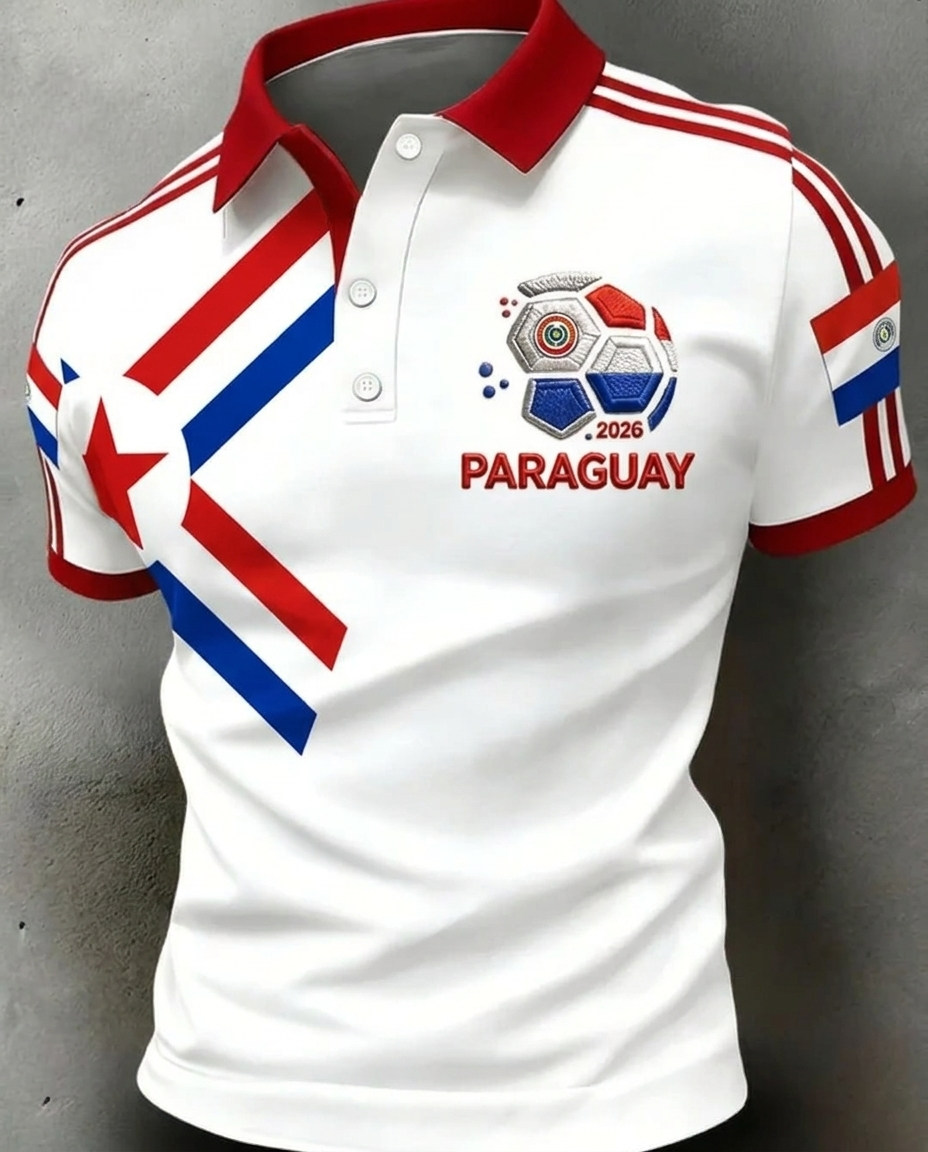 Paraguay 2026 World Cup soccer fan polo shirt with national crest