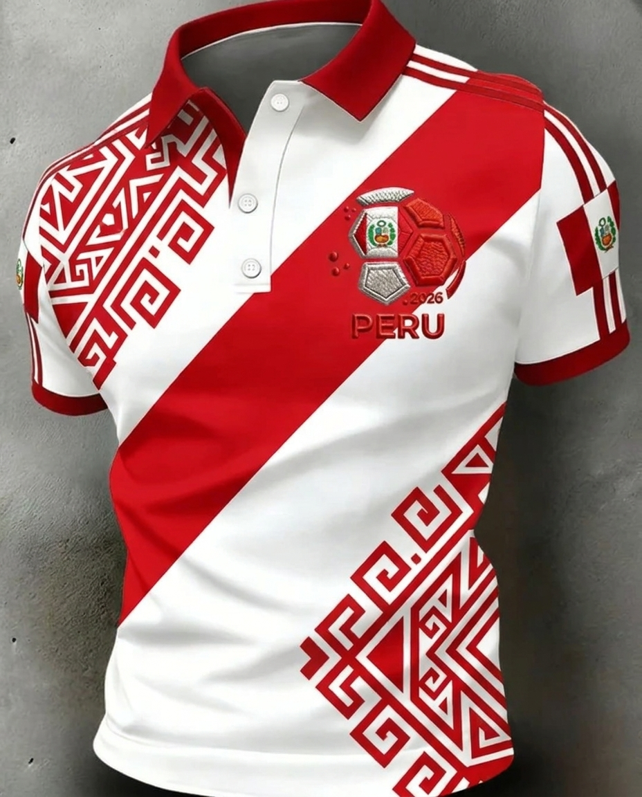 Peru 2026 World Cup soccer fan polo shirt with national crest