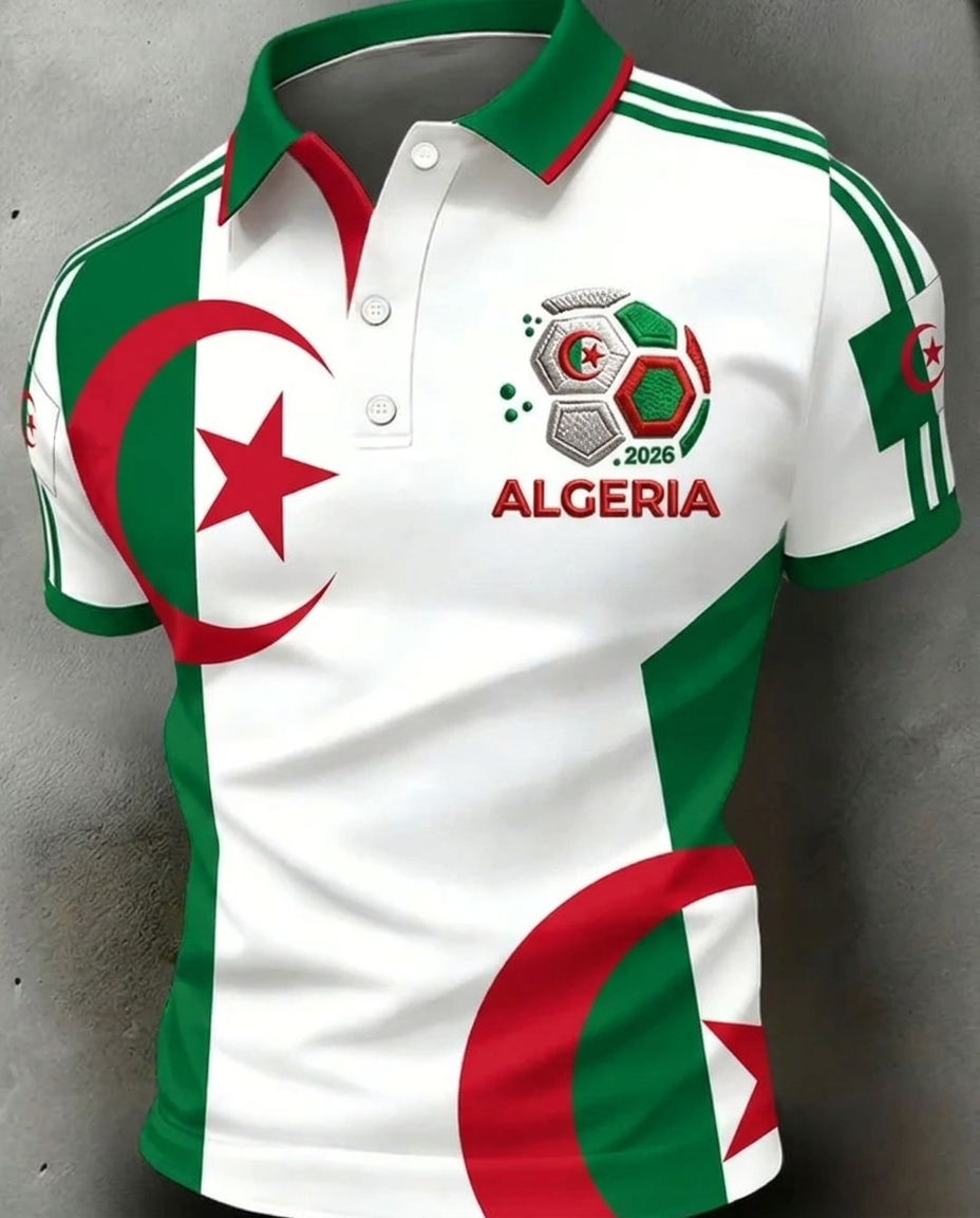 Algeria 2026 World Cup soccer fan polo shirt with national crest