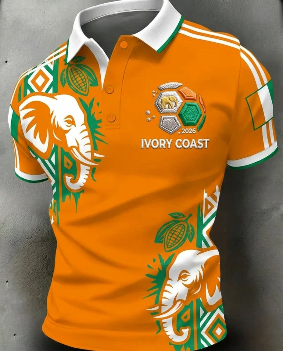 Ivory Coast 2026 World Cup soccer fan polo shirt with national crest