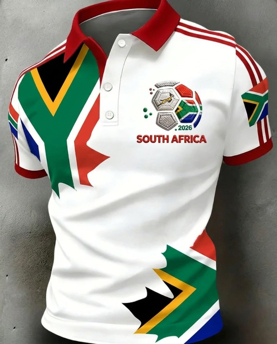 South Africa 2026 World Cup soccer fan polo shirt with national crest