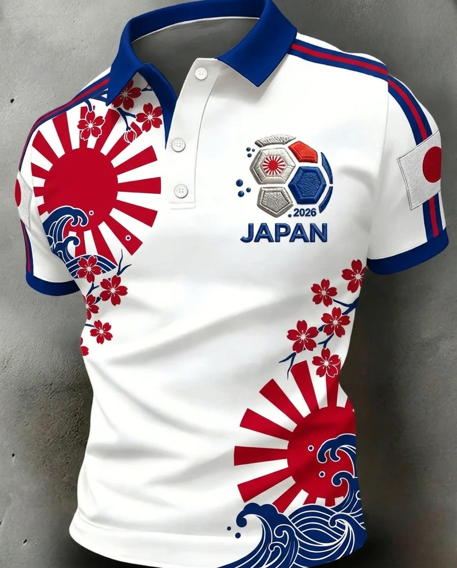 Japan 2026 World Cup soccer fan polo shirt with national crest