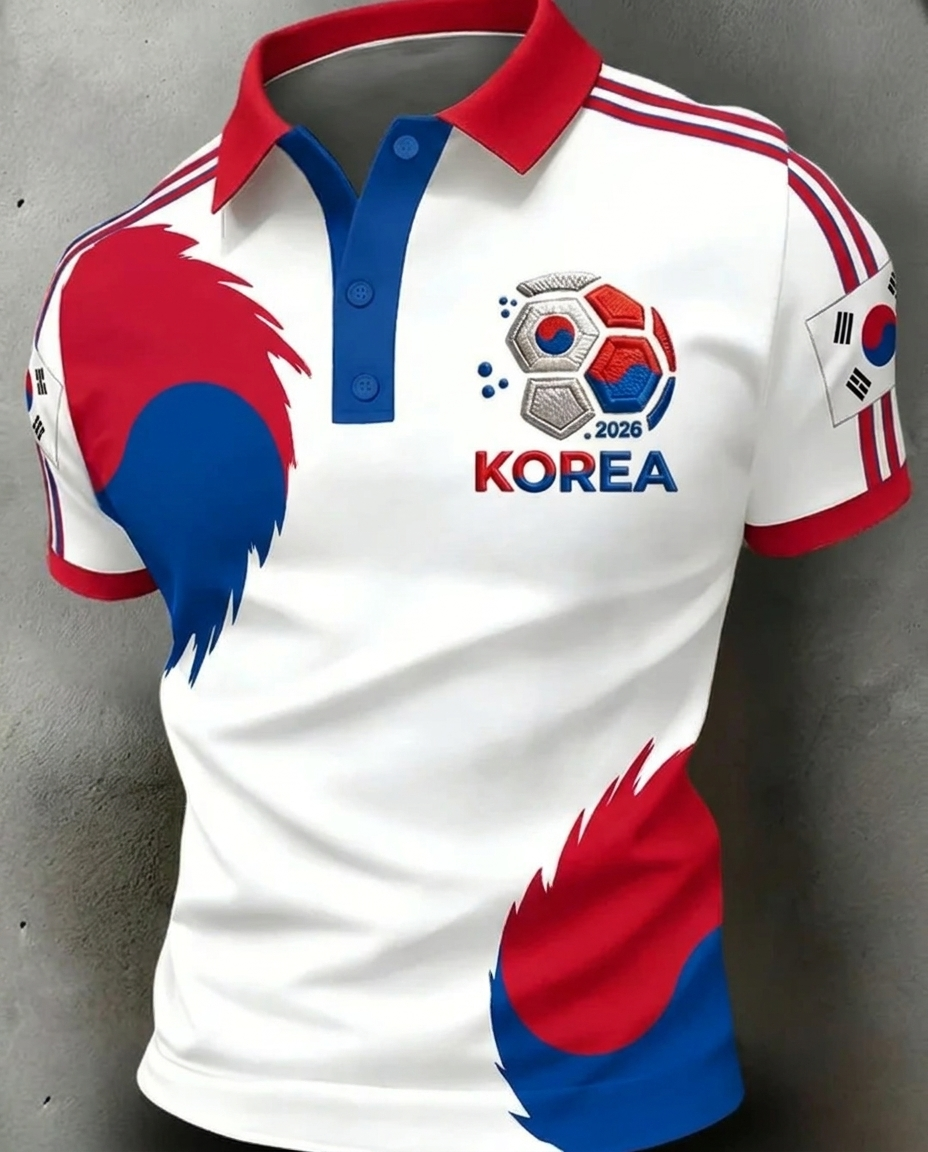 South Korea 2026 World Cup soccer fan polo shirt with national crest