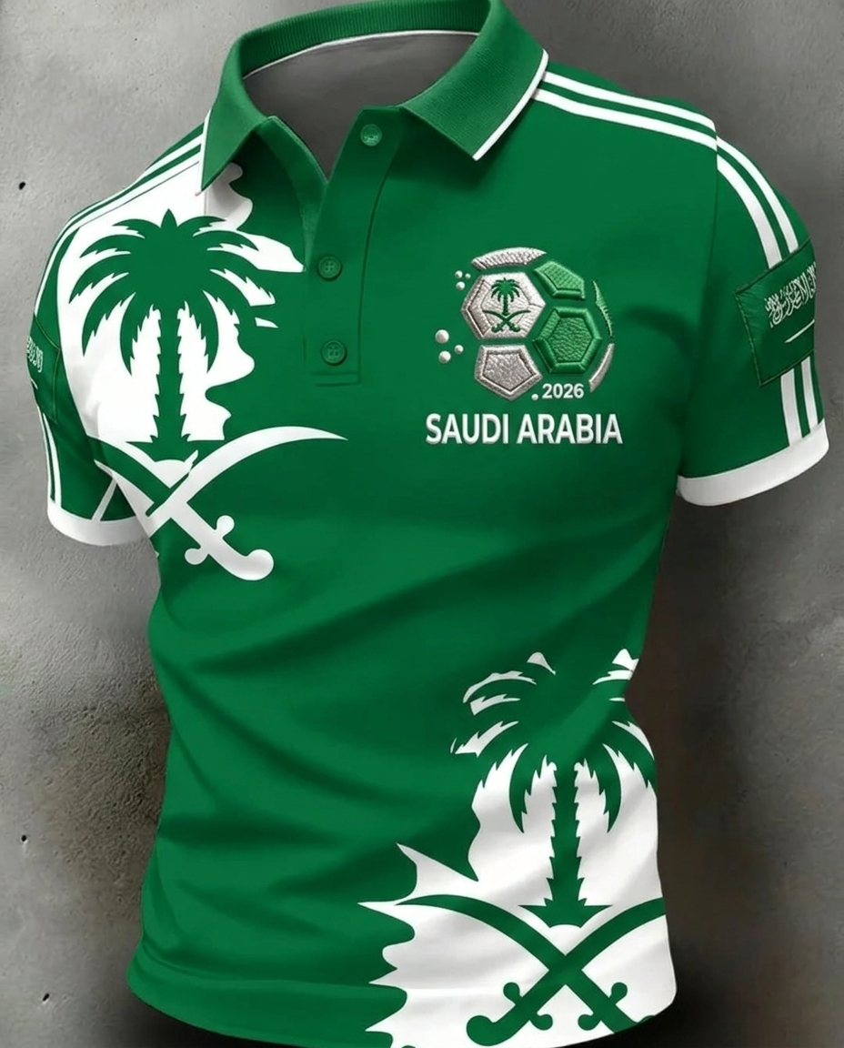 Saudi Arabia 2026 World Cup soccer fan polo shirt with national crest
