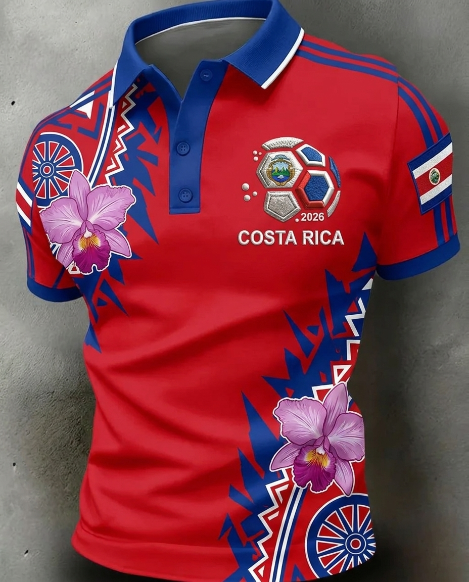 Costa Rica 2026 World Cup soccer fan polo shirt with national crest