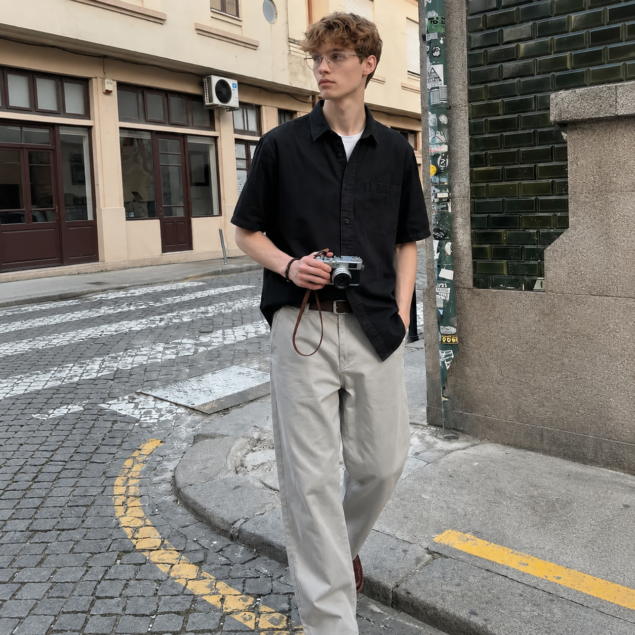 Vintage Short Sleeve Cotton Denim Streetwear Shirt For Men