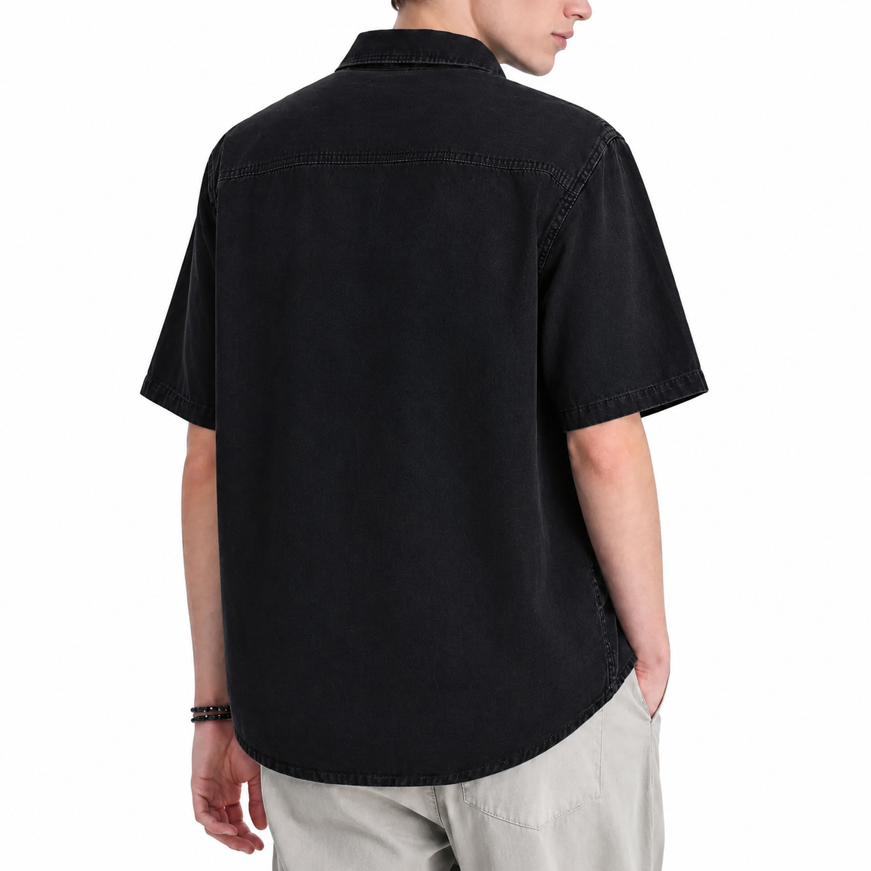 Vintage Short Sleeve Cotton Denim Streetwear Shirt For Men