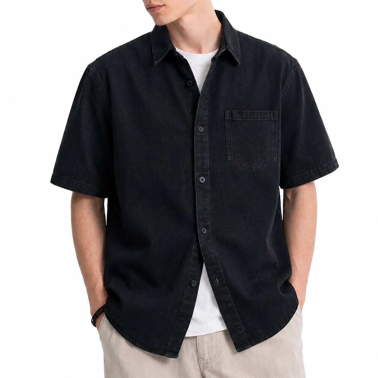 Vintage Short Sleeve Cotton Denim Streetwear Shirt For Men