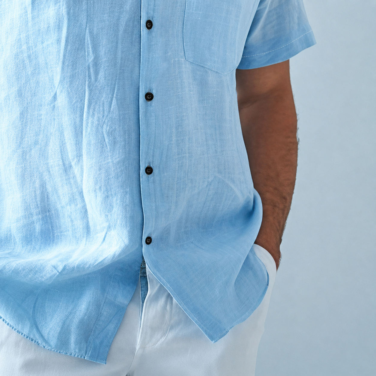 Casual Solid Short Sleeve Beach Shacket Shirt For Men