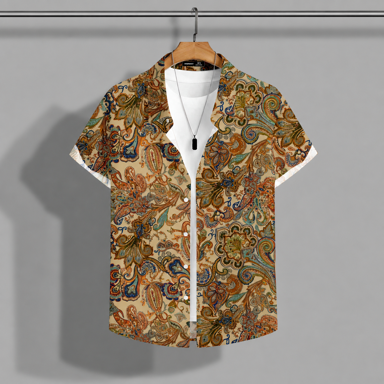 Classic Printed Holiday Short Sleeve Shirt Button Up For Men