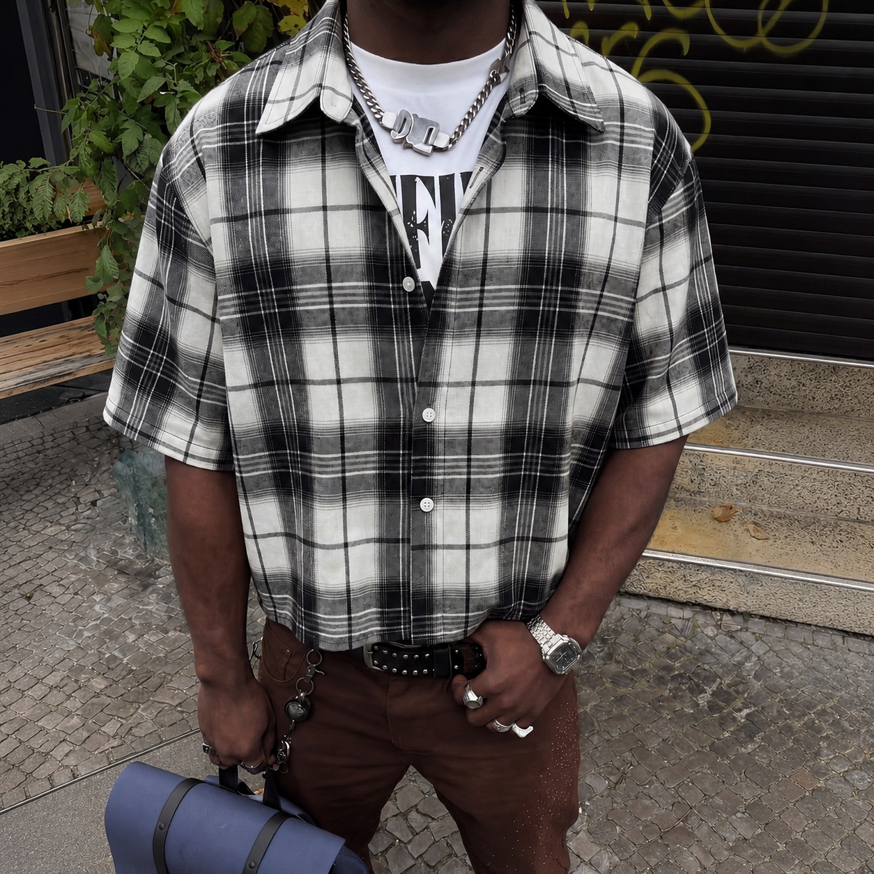 Retro Plaid Short Sleeve Button Down Casual Holiday Shirt For Men