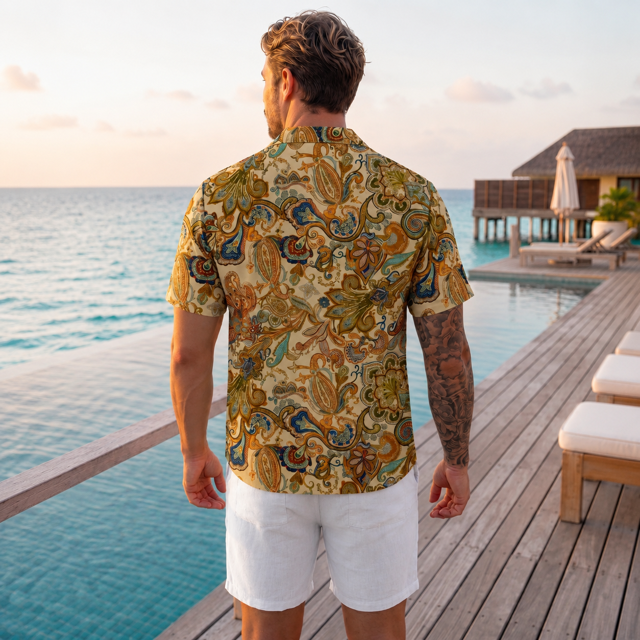 Classic Printed Holiday Short Sleeve Shirt Button Up For Men