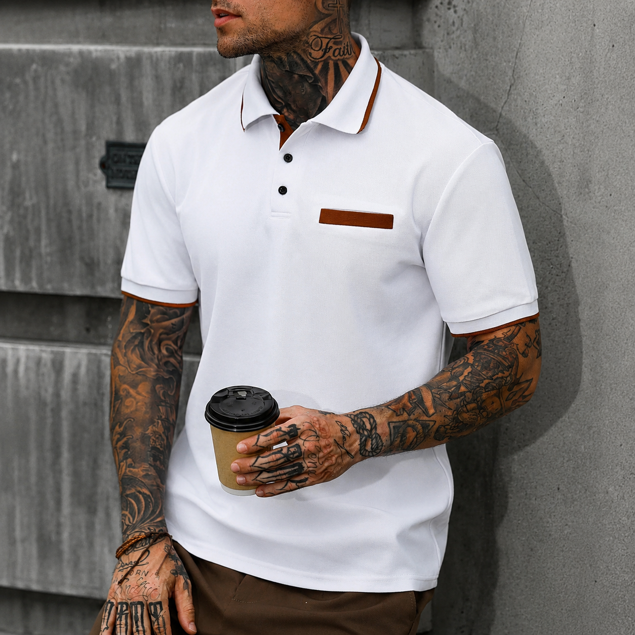 Regular Fit Short Sleeve Polo Shirt With Striped Collar For Men